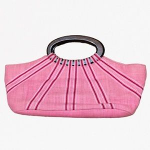 Emma Rose pink straw, grosgrain ribbon handbag